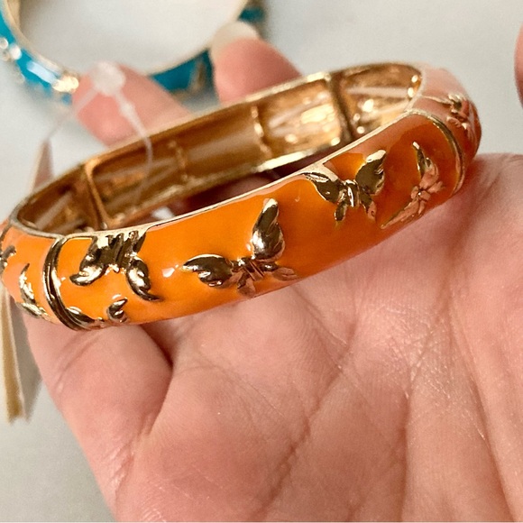 Elegant Gold and Turquoise orange tone Bangle Set of 3 - Picture 3 of 6